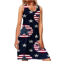 Dyegold sandresses za ženska Ležerna plaža - Ženske patriotske haljine casual okrugli vrat bez rukava