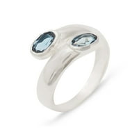 Britanci napravio je 10k bijeli zlatni prirodni London Blue Topaz ženski prsten - Veličine opcije -