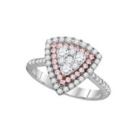 14k bijeli zlatni okrugli ružičasti dijamantski trokut modni prsten cttw