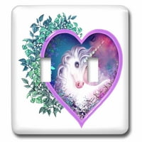 3drose Sweet Unicorn unutar srca, cvjetni, lišće, mit, legenda - dvostruki preklopni prekidač