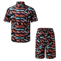 Muške vintage havajske majice i kratke hlače postavi tropsko ispis Oprema labave ležerne tipke dolje