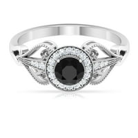 CT Black Diamond Readel Ring sa moissine za žene, elegantan crnog dijamantskog zlatnog perlice u okruženju,