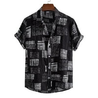 Lyinloo muškarci Havajska majica kratkih rukava od tiskanog ljetnog casual gumba dolje majice crna xxl