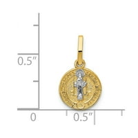 14K dvotonski zlatni šarm privjesak sa rodijumskim krugom Svetog Benedikta Medalja