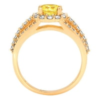 1. CT sjajan okrugli rez simulirani žuti dijamant 14k žuto zlato halo pasijans sa accentima prsten sz
