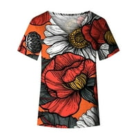 Njoeus majice za ženske majice za žene kratki rukav ženska majica cvjetni tiskani od pulover V-izreza