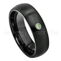 Brušeni kupola Crni volfram Prsten - 0,07ct Solitaire Zeleni turmalni prsten - Personalizirani vjenčani