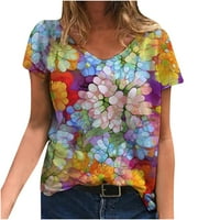 HHEI_K Ženska modna cvjetna tiskana majica V-izrez kratki rukav Ležerne prilike labave bluze opružnice
