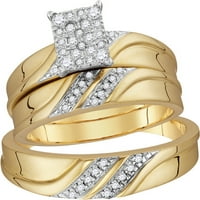 Veličine - L = 4, = - 10k žuto zlato dijamantski klaster podudaranje trio trio njegov i njen set vjenčanog prstena