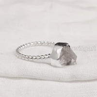 Prirodni kvarcni prsten ruže, grubi kvarcni draguljski prsten, upleteni prsten, sterling srebro, ženski