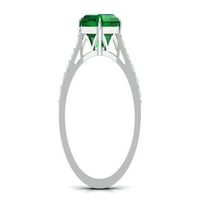 Kreirani smaragdni prsten sa solitaire sa kreiranim rubinim i moissite - AAAA Kvaliteta, srebrna u SAD-u
