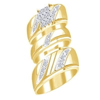 Bijeli prirodni dijamantski angažman i vjenčani trio tračni prsten u 14K žutom zlatu preko srebra sterlinga,