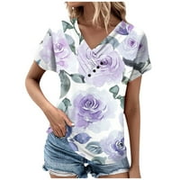 Apepal ženski flutter kratki rukav ljeto V izrez Casual majice opuštene fit bluze ljubičaste 2xl