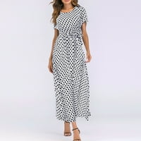 Fnochy Maxi haljine za žene Ljeto odobrenje moda O-izrez kratki rukav plaža polka dot zavoja duga haljina