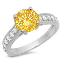 2.18ct okrugli rez žuti prirodni citrinski 14k bijeli zlatni godišnjica za angažman prsten veličine