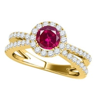 Aonejewelry 1. Carat Halo Ruby-Diamond zaručnički prsten u 14K čvrstog žutog zlata