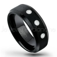 Crni volfran prsten za bubu - 0.21ctw Diamond 3-kameni bend - personalizirani vjenčani prsten za volfram