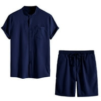Odijela za muškarce Čvrsta boja O-izrez kratkih rukava i kratke hlače Modni casual jacquard modni labavi
