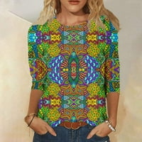 HHEI_K Ženska modna casual Three Quarter rukava Print Okrugli pulover na otvorenom Top bluza za žene