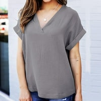 Olyvenn ženske vrhove majica kratkih rukava Casual Plus size labav pulover bluza V-izrez za žene