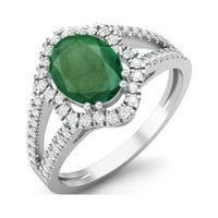2. CTS smaragd Split Sherk Sterling Silver Solitaire Halo Women Vjenčani prsten