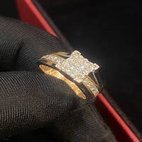 1. Kantalice Princess Oblik Prirodni dijamanti Micro Pave Golvers Ring u Hallmark 14K više-ton zlato