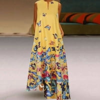 Ležerna haljina za žene Ljeto V Boho Veličina Maxi Print Vintage Plus izrez Dnevne haljine bez rukava