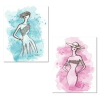 Popularni modelni modni modni otisci modnog staze u boji u boji vode; Dva papirnati plakat od 11x14in
