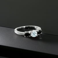 Gem Stone King 1. CT ovalno nebo Plavi akvamarin crni dijamantski sterling srebrni moissan prsten