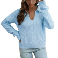 Smanjeni ženski džemper V-izrez Duks pulover Solid boja slobodno vrijeme dugih rukava s dugim rukavima