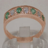 10k Rose Gold Prirodni dijamant i smaragdni ženski prsten za vječnost - 7