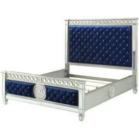 Bowery Hill Contemporary California King Bed u Blue Velvet & Regroured