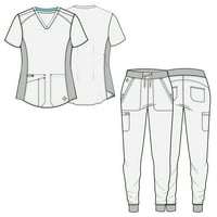 Med Couture New Touch Women's V-izrez Majica Scrub Top & Jogger Yoga Pichub Pant Set [XS - 3XL]