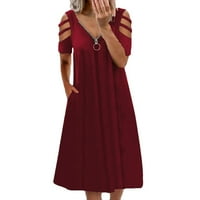 Ljetne haljine za žene Srednja dužina A-line kratkih rukava modna floralna haljina V-izrez Wine XL