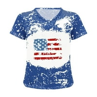 Kravata američka majica Žene USA zastava TOP TEE 4. jula Patriotske zvijezde Striped Vintage izbjeljene majice Labavi V izrez Casual kratkih rukava Grafičke majice