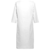Tiqkatyck Vintage haljina za žene pamučne i posteljine kratkih rukava za odmor Polusuvremeni ženski V izrez Mini haljina u boji ženske haljine Žene povremene haljine bijele
