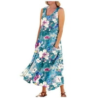 Gaiseeis modni ljetni casual udobnog cvijeta od pamuka bez rukava s džepom haljine za plažu za žene