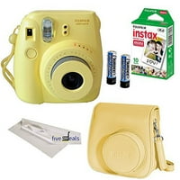 Fujifilm Yellow Insta Mini kamera, paket kamere, žuta futrola za kameru, listovi filma, čistač za čišćenje krpe za mikrofiber čistač