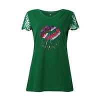Ženski vrhovi V-izrez za tiskanu bluzu Neovisnost Dan Dame Modni kratki rukav Ljetna tunika vrhova zelena