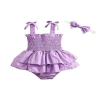 Baby Girl Rifled Romper haljina rukavica bez rukava Bodi, kravata ugradi u potpunosti novorođenče ljetna