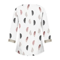 Bluze s rukavima za žene čipke TRIMS Print V izrez Print Tops T-majice Tee, Bijela 3xL