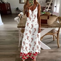Boho ljetna haljina za žene Flutter V-izrez seksi cvjetna plaža uzdrže vintage remen dugim sendom