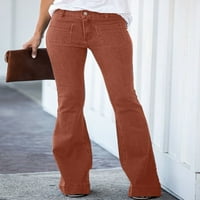Dokotoo ženske smeđe traper hlače mršavo plambene traperice retro elastične visokog struka zvona donje veličine srednje 8-10