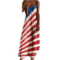 Dan nezavisnosti za ženska modna haljina remen Srednji struk V-izrez bez rukava bez rukava Slim Beach