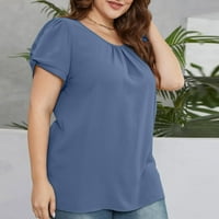 Ženske majice Plus size posadni vrat naletirani vrhovi ljetne čvrste boje kratkih rukava bluza mornarsko