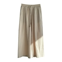 Pantalone za žene ženske pamučne posteljine hlače nacrtavanje elastičnih struka bočnih džepova visokih ležernih pantalona hlače bež m