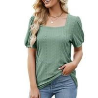 Pointelle vrhovi za žene Ležerne prilike sa ljetnim kratkim rukavima obične majice zeleno l