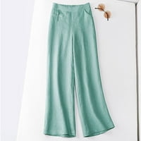 Yuwull ženske pamučne hlače sa čvrstim širokim nogama elastične tipke za struk casual pantalone sa džepovima