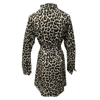 Striped haljina za žene Labava haljina za žene Ženski leopard tiskani V-izrez Slim dugih rukava s dugim