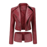 Casacas Para Mujer Basin i jakna od jakne za žene kožna jakna rever boje zatvarač kaput Bikar dugih